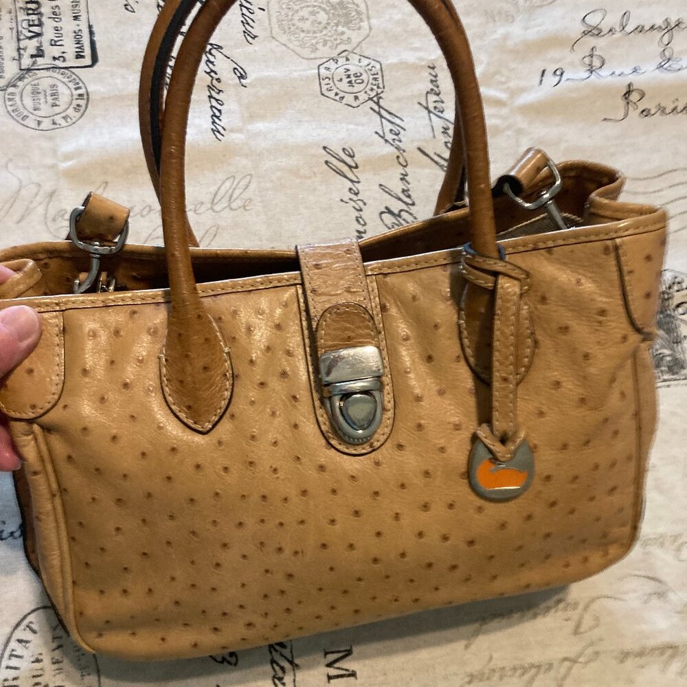 Dooney & Bourke Ostrich Single Shoulder Strap Caramel Small Tote Purse